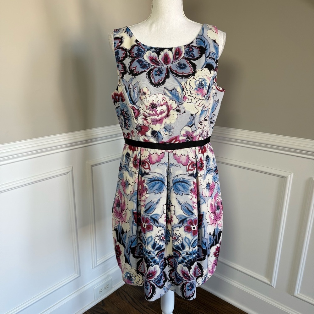 Adrianna Papell Light Blue Floral Sleeveless Dress Size 12